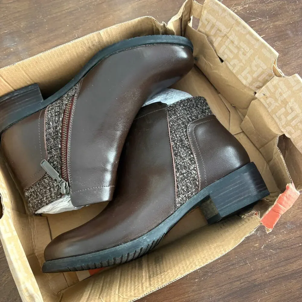 Propet Taneka Ankle Boots 6 6W Wide Brown Leather NWT Ankle Booties Comfort